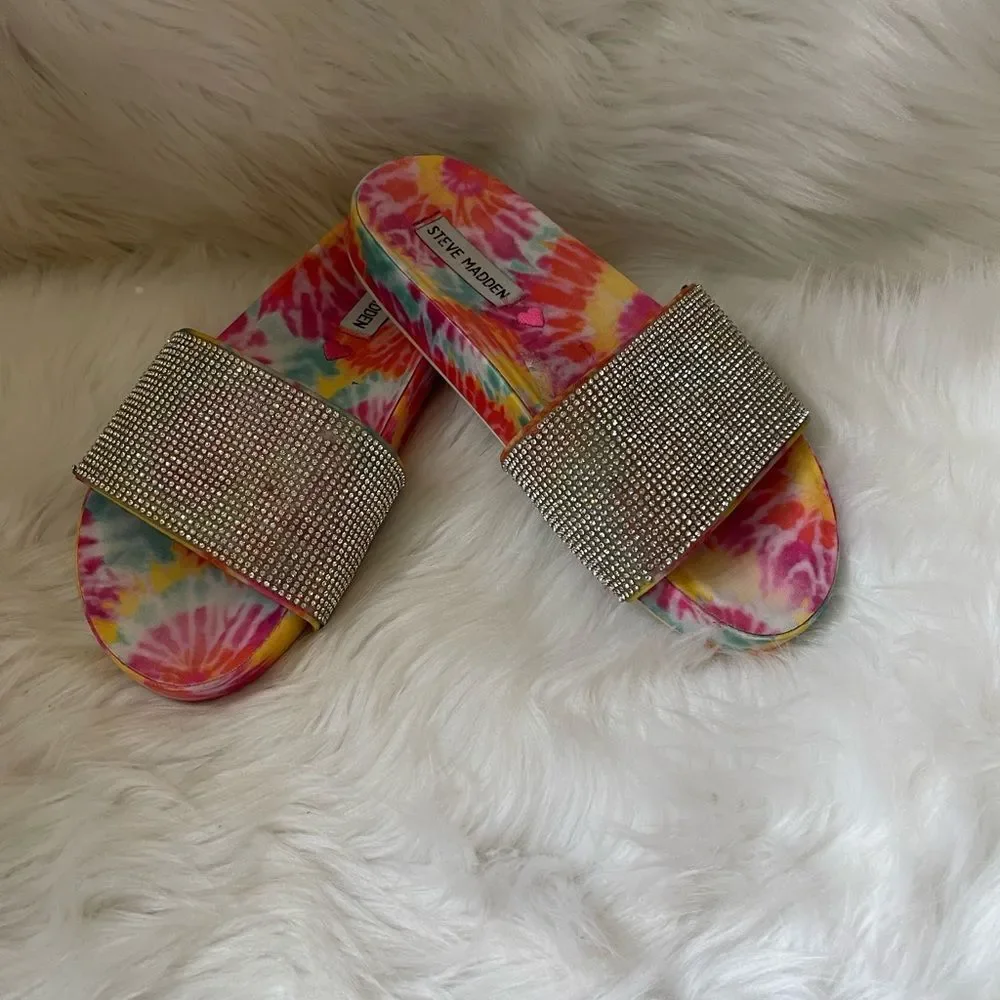 Steve Madden  Big girl tie dye slide glitter rhinestones slide sandals size 4